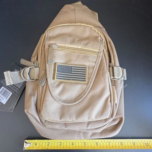 Tactical Sling Crossbody Bag With American Flag Patch & Adjustable Strap - East/ - Picture 12 of 14